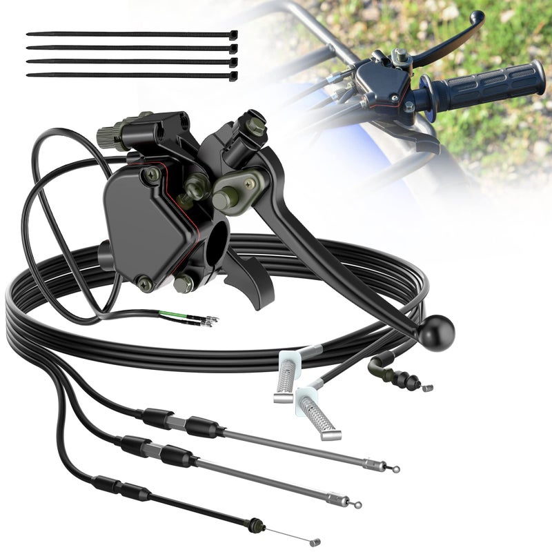 RUTU ATV Thumb Throttle & Brake Cable Kit - Full Metal Speed Governer with Brake Lever - Speed Limiter for 50cc, 90cc,150cc,250cc ATV, Quad Bike, Go Kart with Front Drum Brakes - for 7/8"" 22mm Handle - Image 1